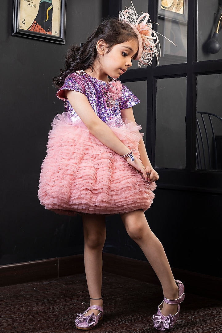 Purple & Pink Layered Dress For Girls by Hoity Moppet
