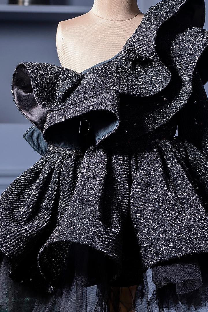 Black Sequins Off-Shoulder Dress For Girls by Hoity Moppet at Pernia's Pop Up Shop