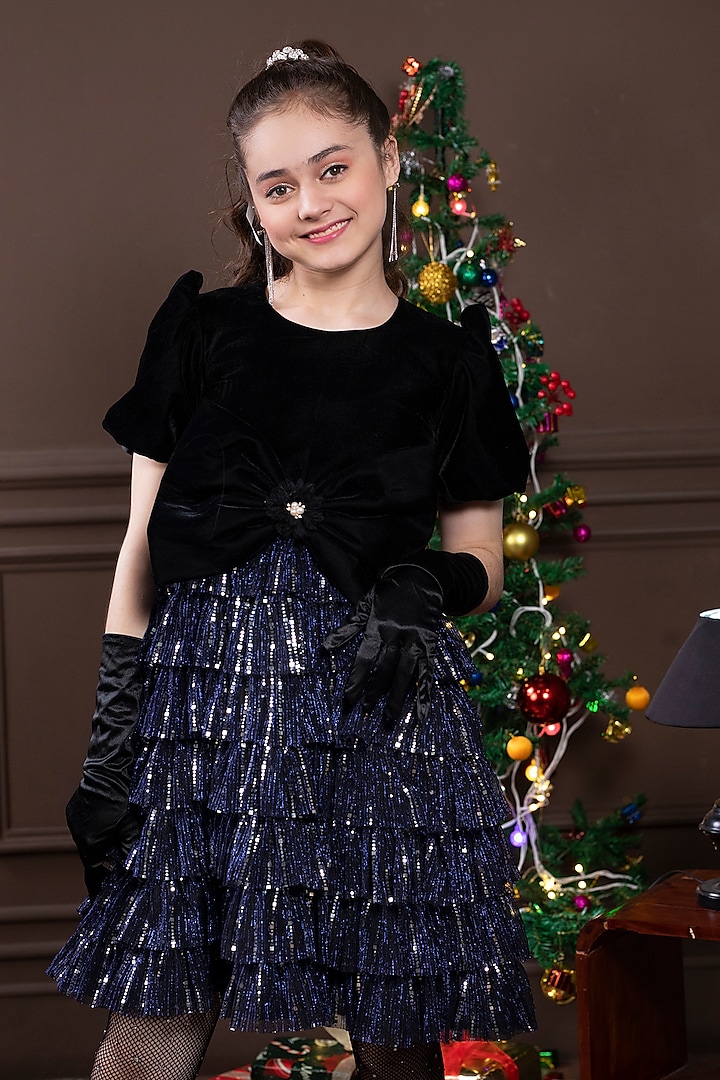 Black & Navy Blue Velvet Dress For Girls by Hoity Moppet at Pernia's Pop Up Shop 2025