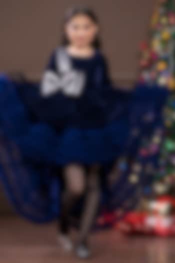 Blue Velvet Frilled Dress For Girls by Hoity Moppet