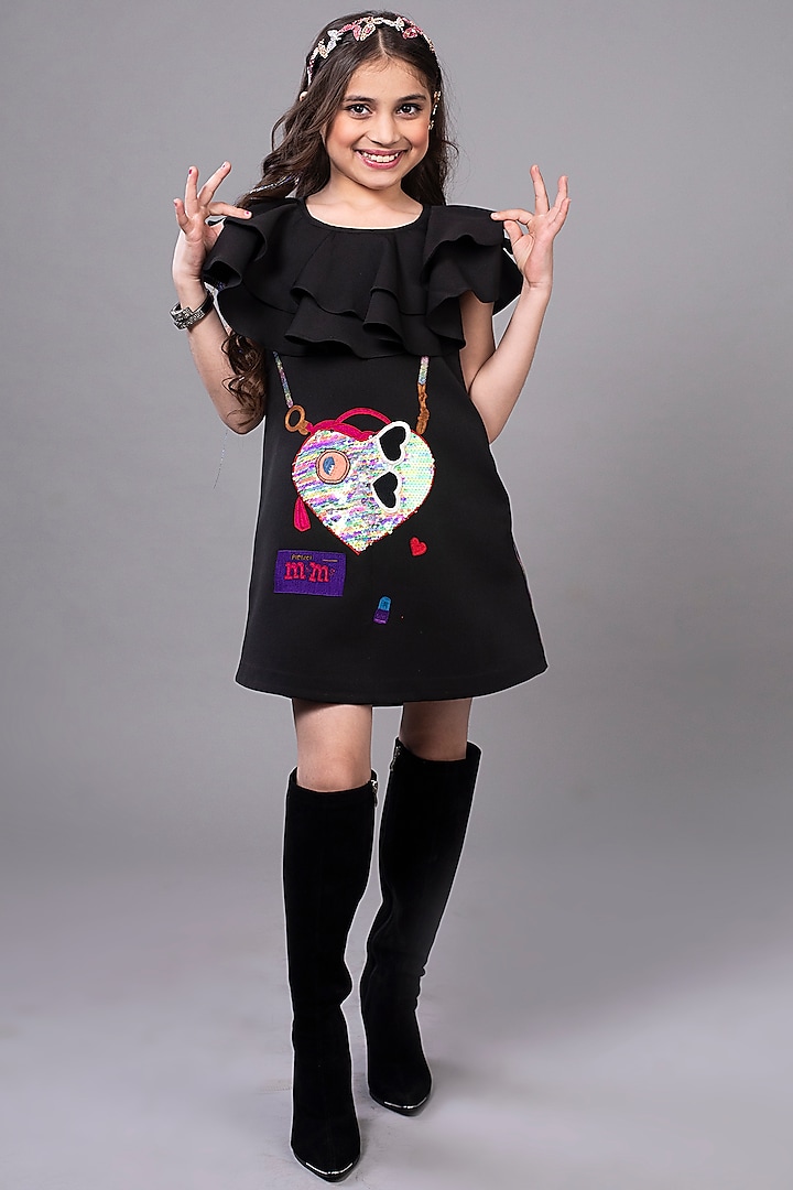 Black Embroidered Dress For Girls by Hoity Moppet