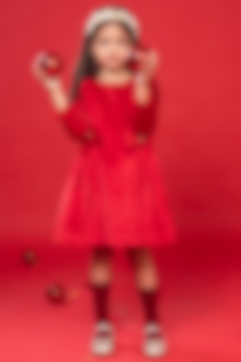 Red Suede Velvet Dress For Girls by Hoity Moppet