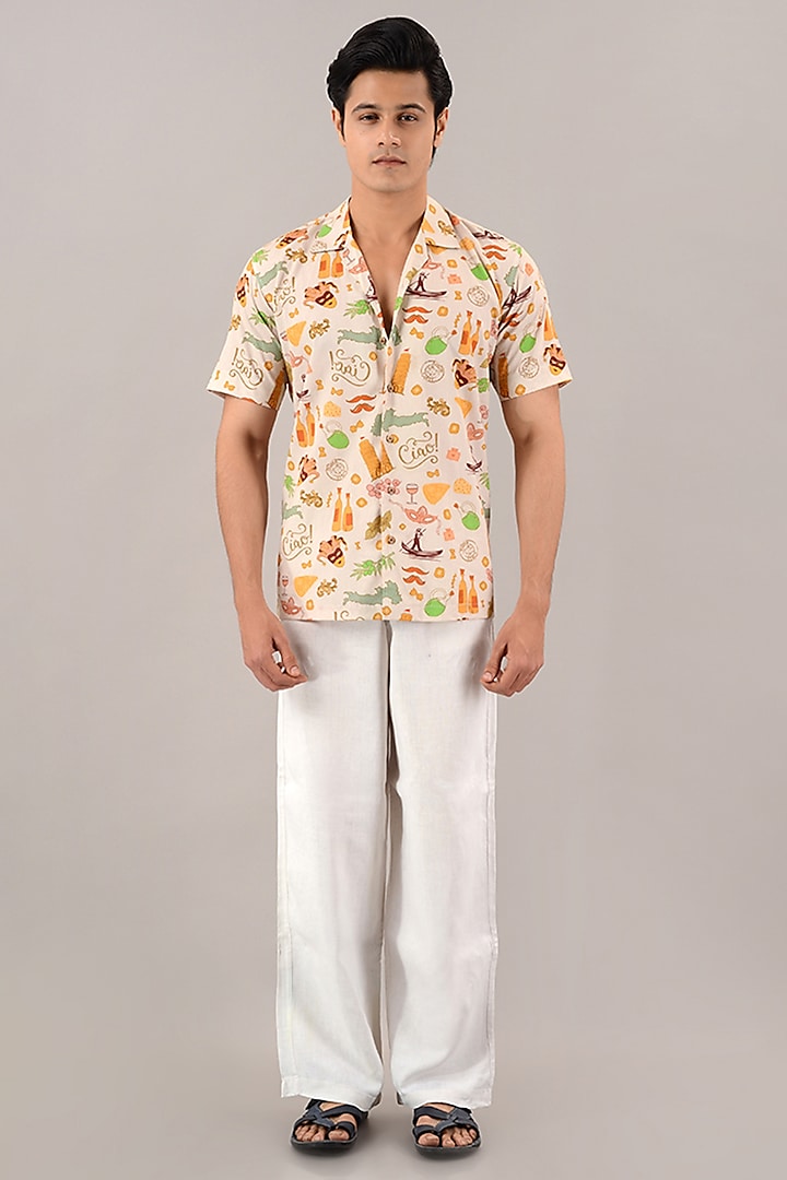 Beige Cotton Digital Printed Shirt by House of K.C