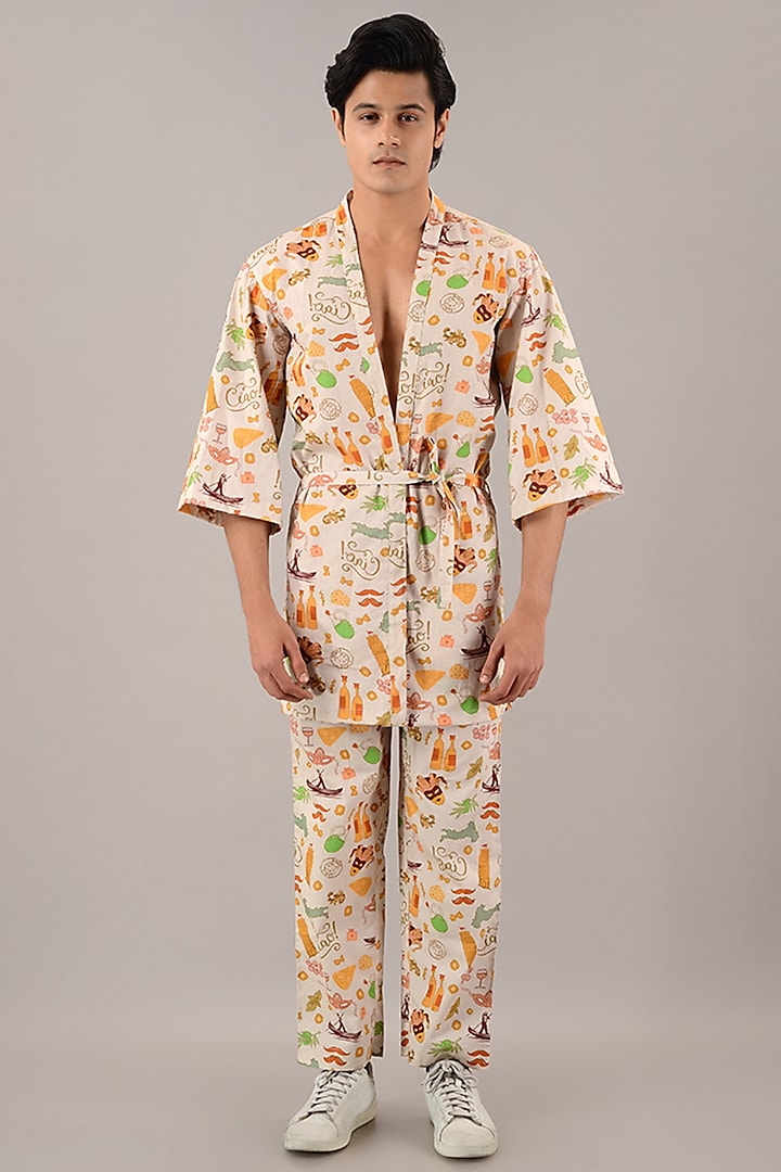 Beige Cotton Digital Printed Kimono Shrug by House of K.C