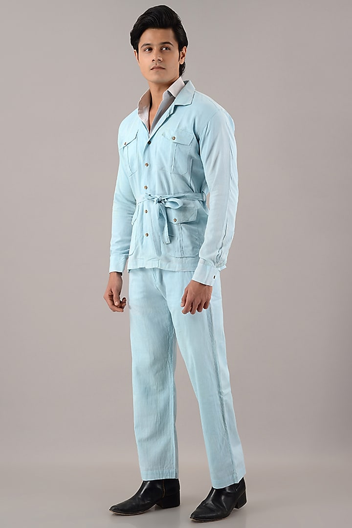 Powder Blue Linen Cotton Co-Ord Set by House of K.C