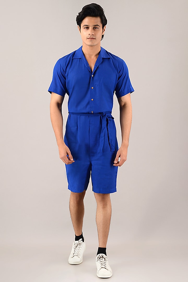 Blue Linen Cotton Jumpsuit by House of K.C