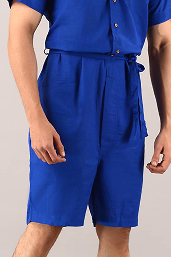 Blue Linen Cotton Jumpsuit by House of K.C at Pernia's Pop Up Shop