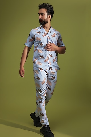 Light Blue Pure Cotton Printed Co-Ord Set by House of K.C