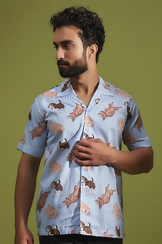 Light Blue Pure Cotton Digital Printed Shirt by House of K.C