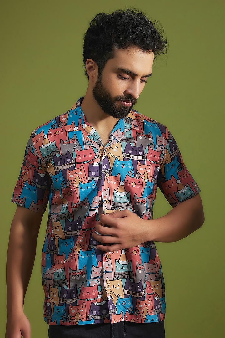 Multi-Colored Pure Cotton Digital Printed Shirt by House of K.C