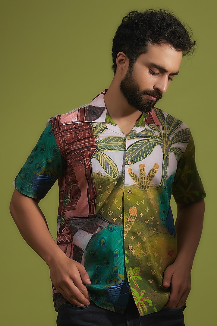 Multi-Colored Pure Cotton Digital Printed Shirt by House of K.C