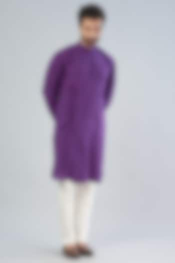 Purple Khadi Cotton Angrakha Kurta by House of K.C