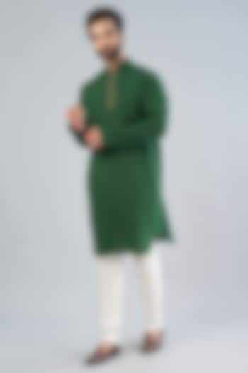 Green Khadi Cotton Pleated Kurta by House of K.C