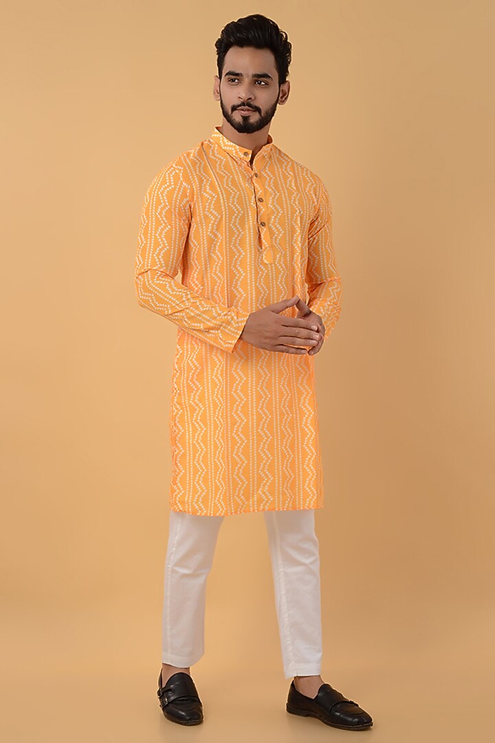 Yellow Cotton Silk Bandhani Kurta by House of K.C at Pernia's Pop Up Shop