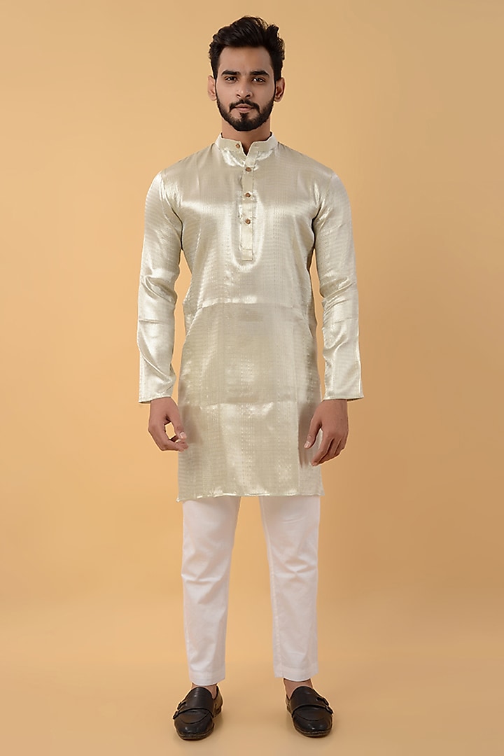 Silver Zari Brocade Kurta by House of K.C