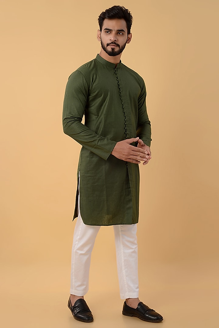 Dark Green Handwoven Cotton Kurta by House of K.C at Pernia's Pop Up Shop