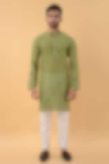 Green Cotton Mul Embroidered Kurta by House of K.C at Pernia's Pop Up Shop