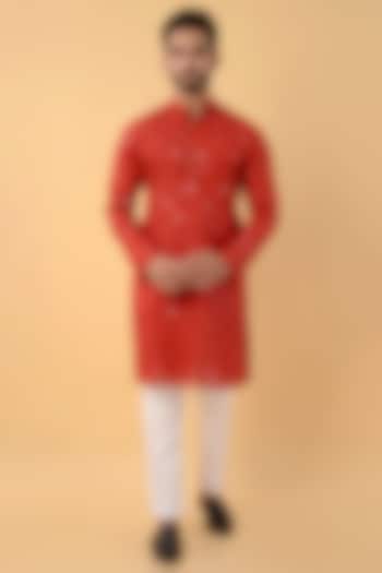 Royal Red Cotton Mul Embroidered Kurta by House of K.C