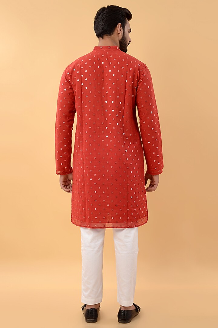 Royal Red Cotton Mul Embroidered Kurta by House of K.C at Pernia's Pop Up Shop