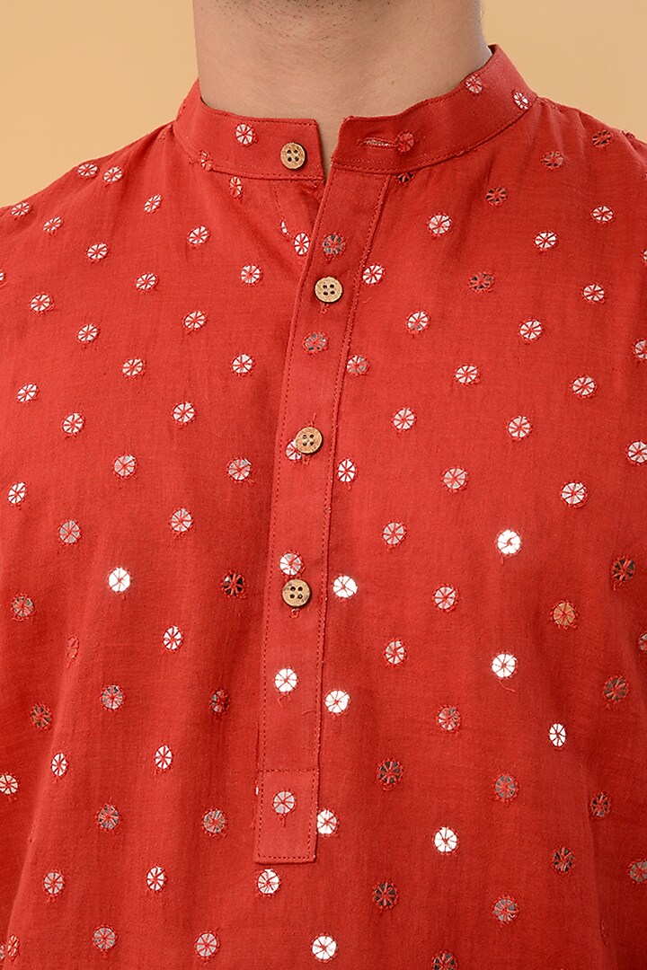 Royal Red Cotton Mul Embroidered Kurta by House of K.C at Pernia's Pop Up Shop