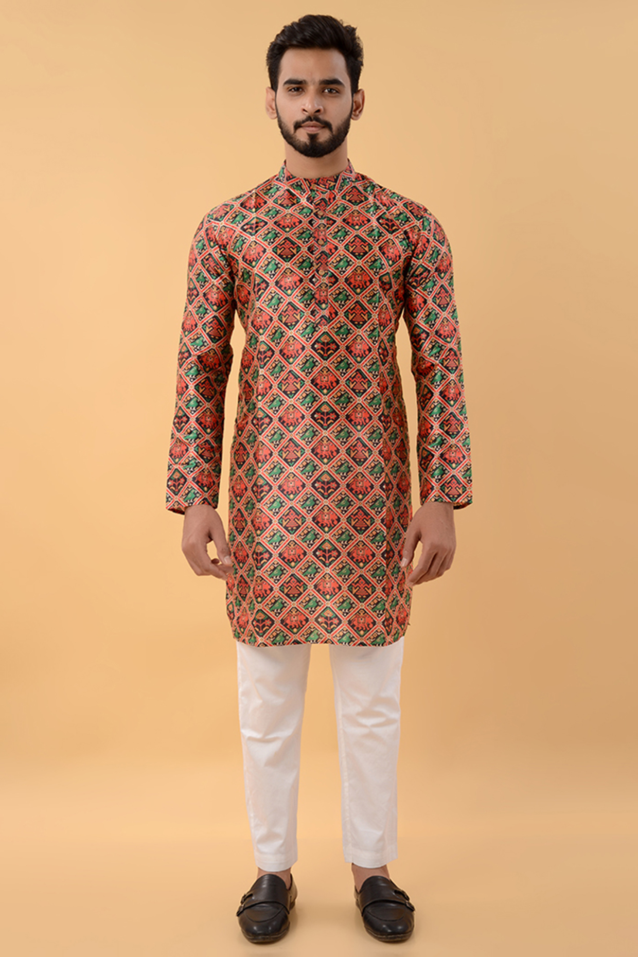Multi-Colored Assam Silk Printed Kurta by House of K.C