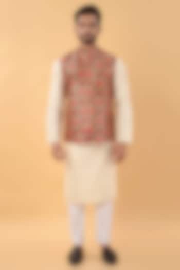 Multi-Colored Assam Silk Printed Nehru Jacket by House of K.C at Pernia's Pop Up Shop