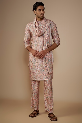 Multi-Colored Dola Silk Printed Kurta Set by House of K.C