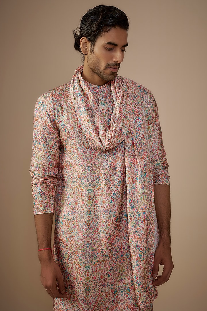 Multi-Colored Dola Silk Printed Kurta Set by House of K.C at Pernia's Pop Up Shop