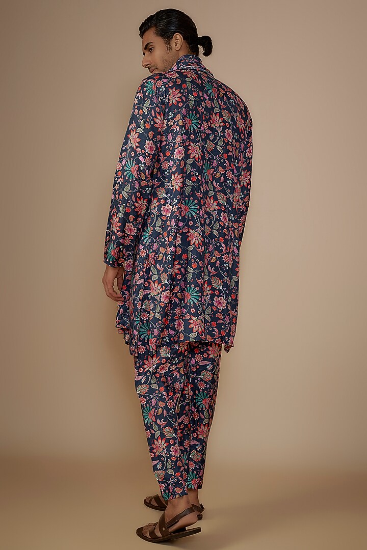 Blue Dola Silk Floral Printed Kurta Set by House of K.C at Pernia's Pop Up Shop