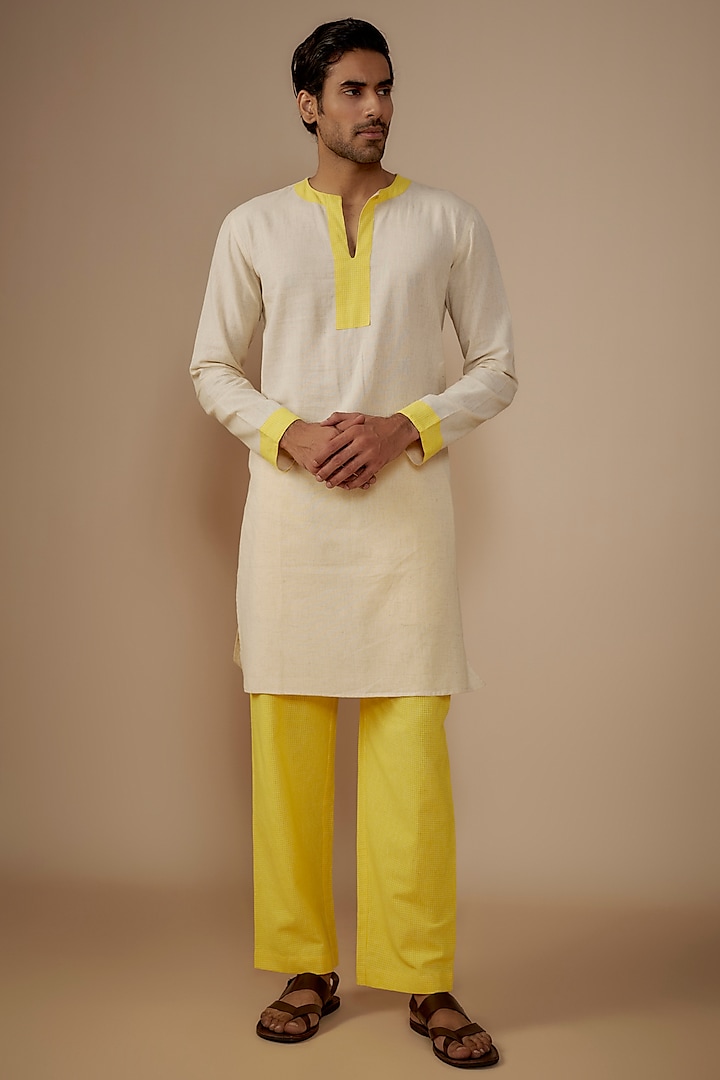 Ivory Cotton Handwoven Kurta Set by House of K.C