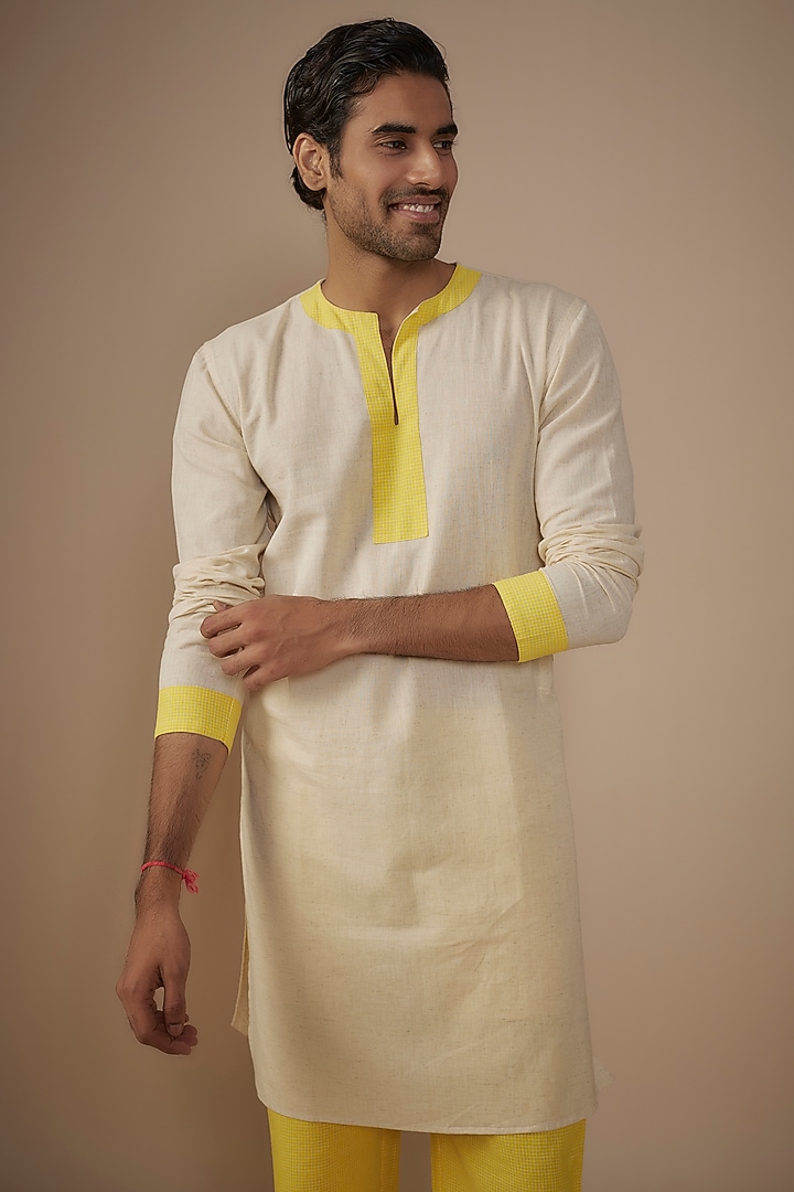 Ivory Cotton Handwoven Kurta Set by House of K.C at Pernia's Pop Up Shop