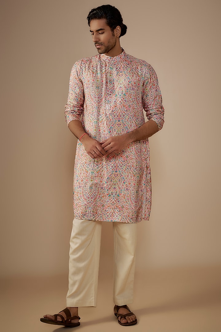 Multi-Colored Dola Silk Floral Printed Kurta by House of K.C