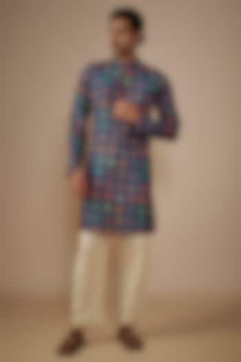 Blue Russian Silk Animal Motif Printed Kurta by House of K.C