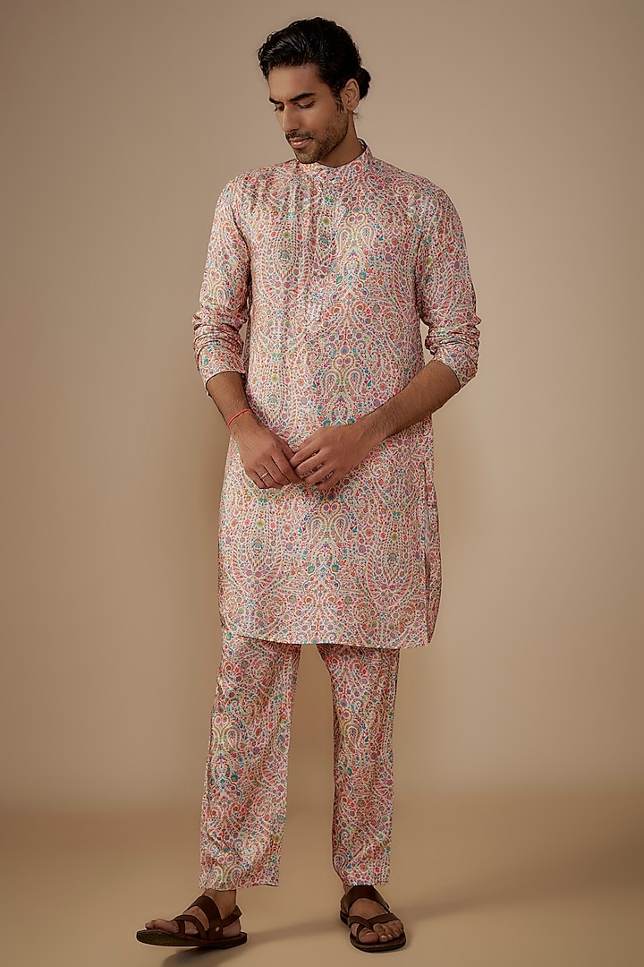 Multi-Colored Dola Silk Floral Printed Kurta Set by House of K.C