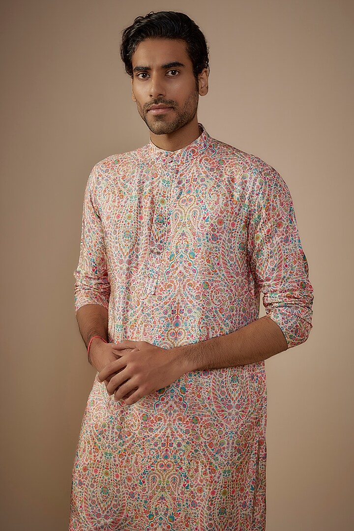 Multi-Colored Dola Silk Floral Printed Kurta Set by House of K.C at Pernia's Pop Up Shop