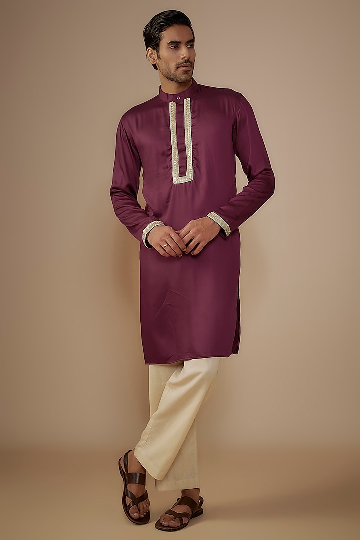 Deep Maroon Silk Kurta Set by House of K.C at Pernia's Pop Up Shop