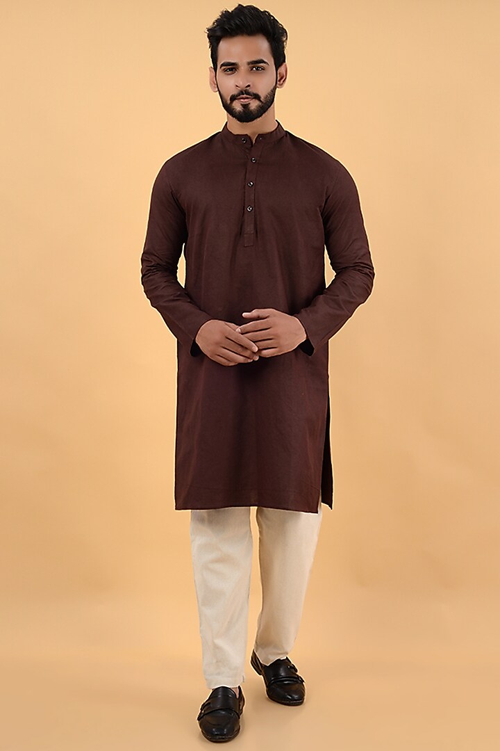Brown Handwoven Cotton Kurta by House of K.C