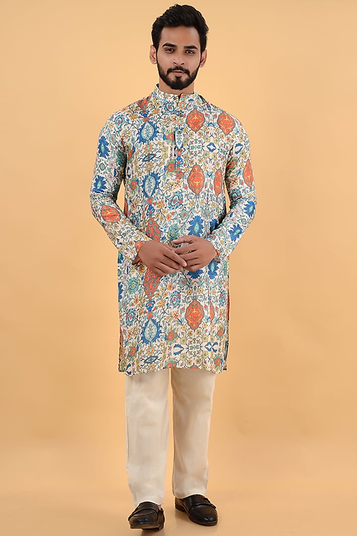 Multi-Colored Dola Silk Moroccan Printed Kurta by House of K.C