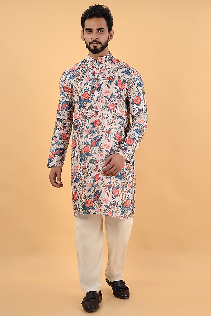 Multi-Colored Dola Silk Floral Printed Kurta by House of K.C