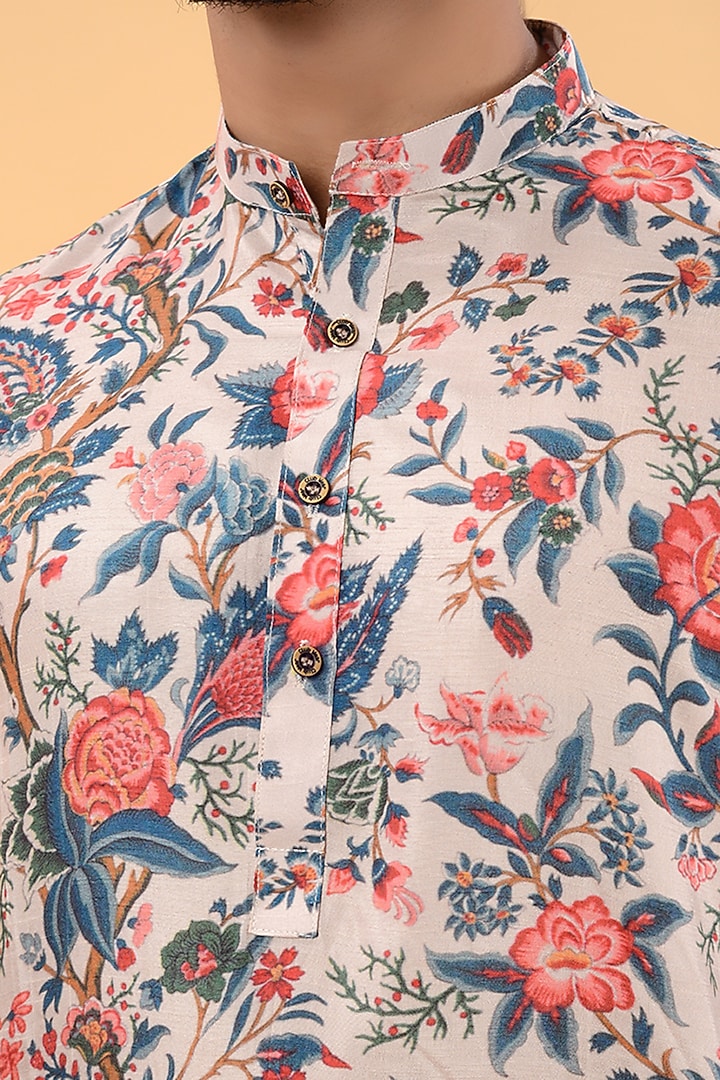 Multi-Colored Dola Silk Floral Printed Kurta Set by House of K.C at Pernia's Pop Up Shop