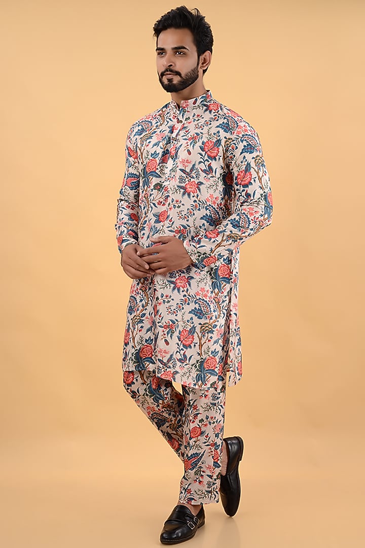 Multi-Colored Dola Silk Floral Printed Kurta Set by House of K.C at Pernia's Pop Up Shop