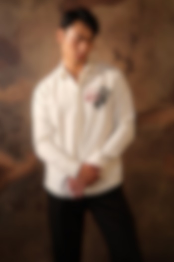 Off-White Italian Banana Crepe Thread Embroidered Party Wear Shirt by HOUSE OF KOA at Pernia's Pop Up Shop