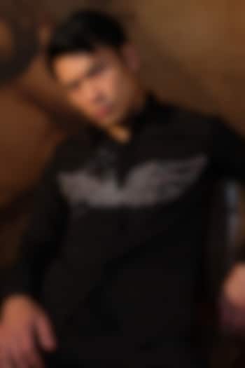 Black Italian Banana Crepe Stone Work Party Wear Shirt by HOUSE OF KOA at Pernia's Pop Up Shop