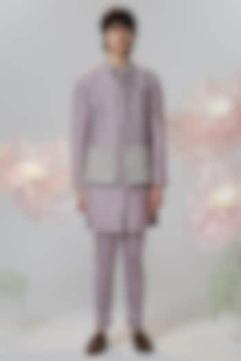 Lavender Raw Silk Hand Embroidered Nehru Jacket Set by HOUSE OF KOA