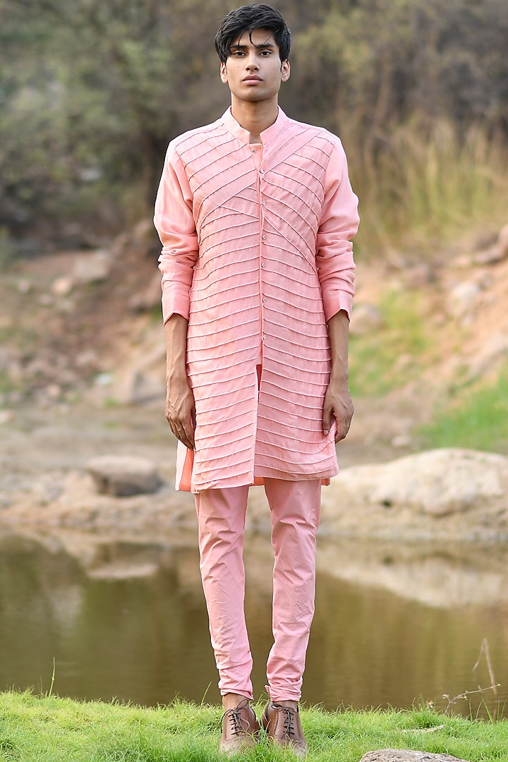 Charm Pink Chanderi Kurta Set by HOUSE OF KOA