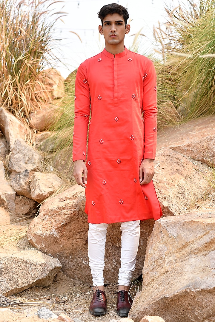 Bright Red Embroidered Kurta Set by HOUSE OF KOA