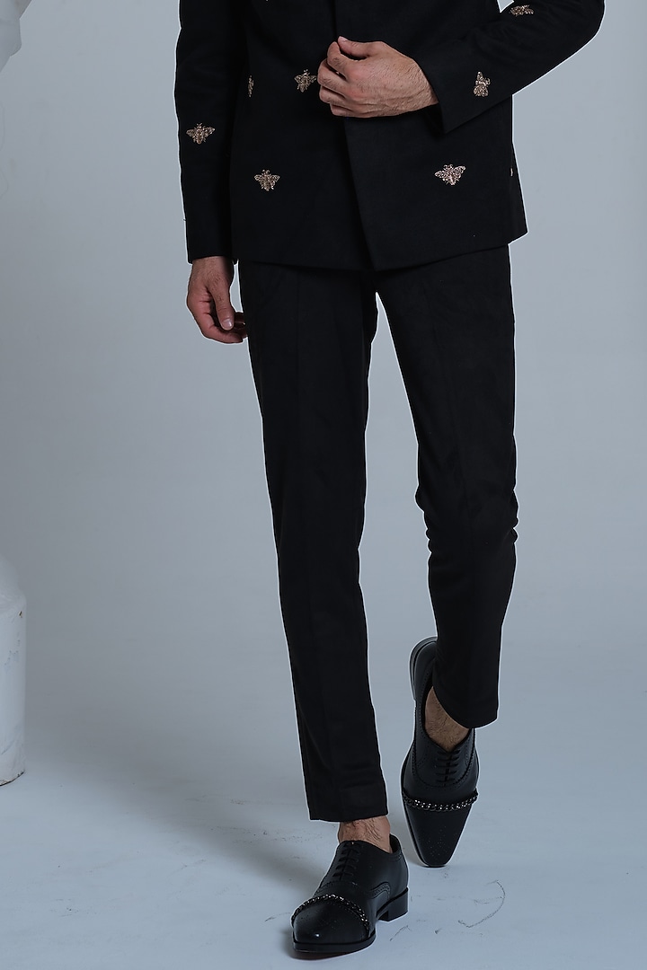 Black Suede Zardosi Embroidered Wedding Bandhgala Set by HOUSE OF KOA at Pernia's Pop Up Shop