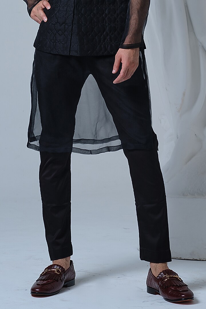 Black Raw Silk Hand-Quilted Nehru Jacket Set by HOUSE OF KOA at Pernia's Pop Up Shop