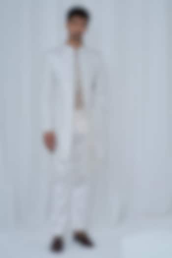 Off-White Twill Silk Hand Embroidered Groom Indowestern Jacket Set by HOUSE OF KOA at Pernia's Pop Up Shop