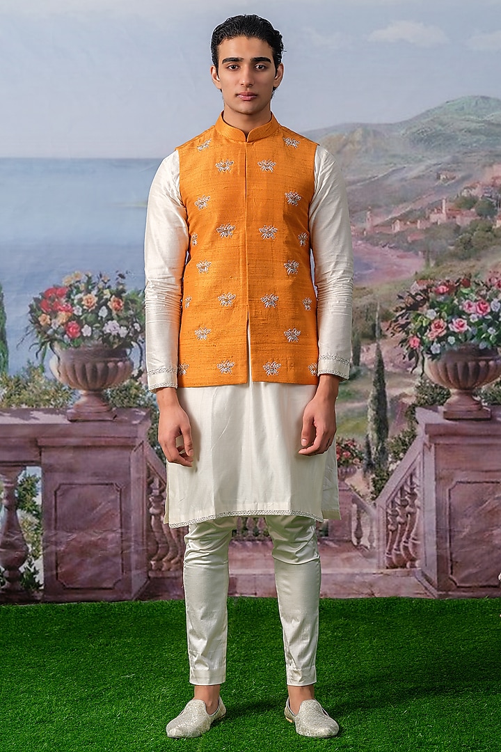 Orange Pure Silk Nehru Jacket Set by HOUSE OF KOA at Pernia's Pop Up Shop